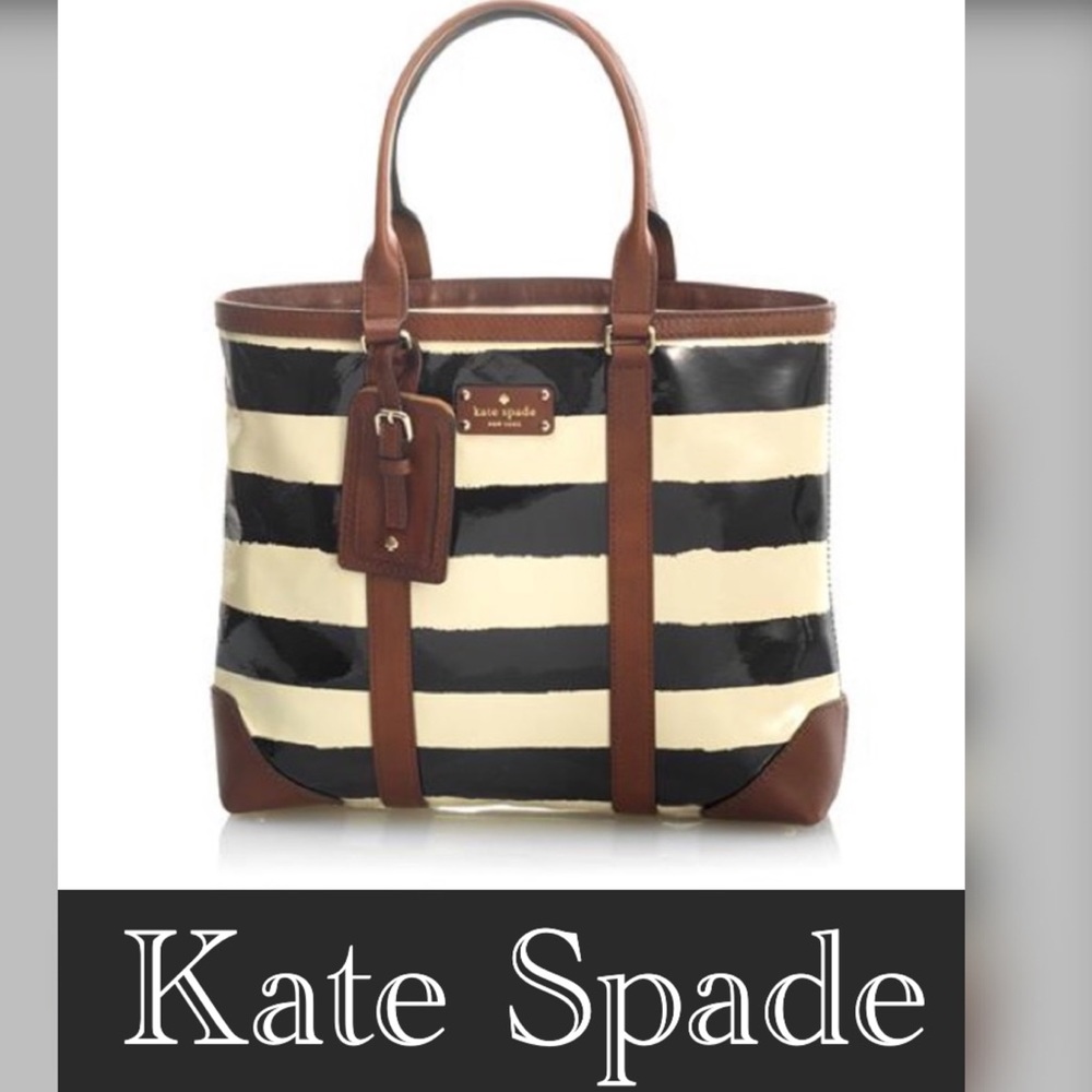 Auth Kate Spade signature striped tote bag purse